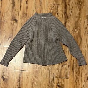 Vintage Jenny Brownish Gray Women's Full Zip Wool Blend Sweater